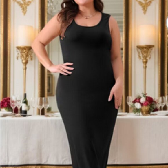 Agnes Orinda Plus Size Black Knit Sweater Dress – Modern Minimalist Quiet Luxury - Picture 4 of 15